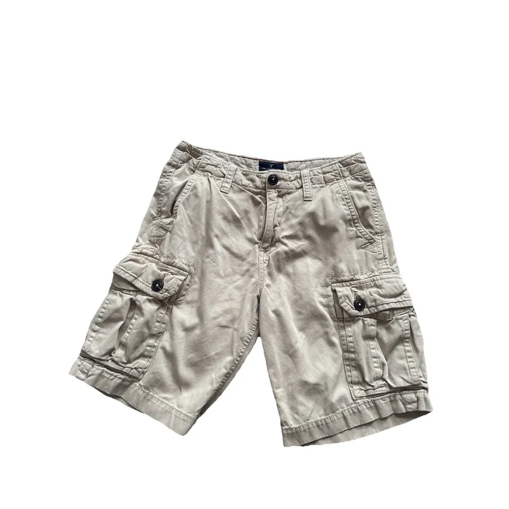 Vintage American Eagle Men's Y2K Cargo Shorts‎ Sz 30 Cream Classic Fit Pockets